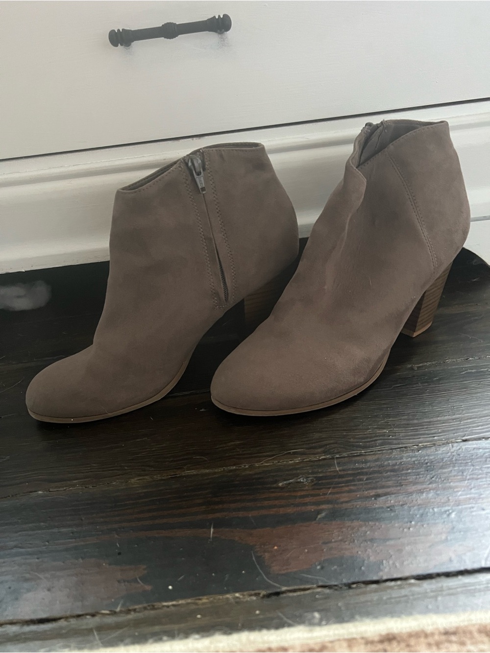 Old Navy Grey Suede Ankle Booties with Block Heel